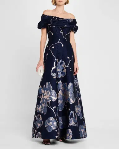 Rickie Freeman for Teri Jon Off-Shoulder Metallic Jacquard Gown | Thumbnail 3 Rickie Freeman for Teri Jon Off-Shoulder Metallic Jacquard Gown | Thumbnail 3