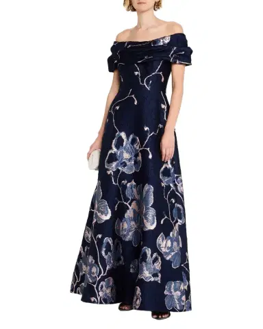 Rickie Freeman for Teri Jon Off-Shoulder Metallic Jacquard Gown | Thumbnail 1 Rickie Freeman for Teri Jon Off-Shoulder Metallic Jacquard Gown | Thumbnail 1