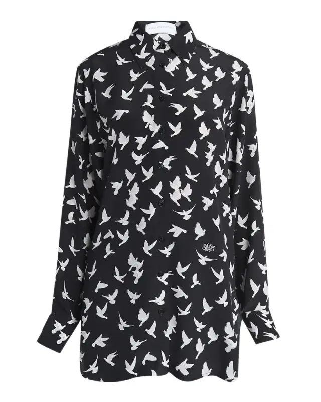 Flying Bird Silk Oversized Button-Down Shirt Flying Bird Silk Oversized Button-Down Shirt