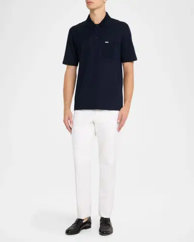Ferragamo Men's Gancini Jacquard-Trim Cotton Pique Polo Shirt | Thumbnail 2 Ferragamo Men's Gancini Jacquard-Trim Cotton Pique Polo Shirt | Thumbnail 2