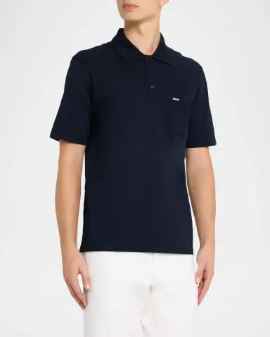 Ferragamo Men's Gancini Jacquard-Trim Cotton Pique Polo Shirt | Thumbnail 4 Ferragamo Men's Gancini Jacquard-Trim Cotton Pique Polo Shirt | Thumbnail 4
