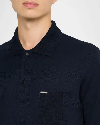 Ferragamo Men's Gancini Jacquard-Trim Cotton Pique Polo Shirt | Thumbnail 5 Ferragamo Men's Gancini Jacquard-Trim Cotton Pique Polo Shirt | Thumbnail 5