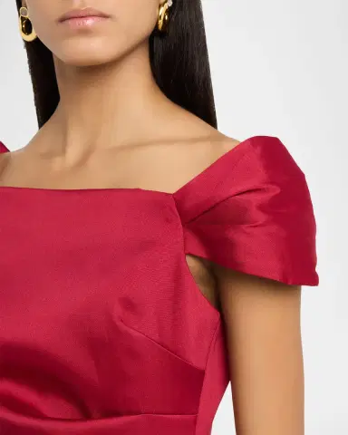 Aidan Mattox Pleated Off-Shoulder Mikado Midi Dress | Thumbnail 4 Aidan Mattox Pleated Off-Shoulder Mikado Midi Dress | Thumbnail 4