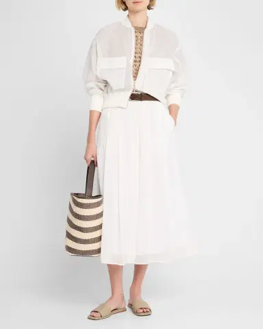 Brunello Cucinelli Pinstripe Cotton Gauze Midi Pull-On Skirt | Thumbnail 2 Brunello Cucinelli Pinstripe Cotton Gauze Midi Pull-On Skirt | Thumbnail 2