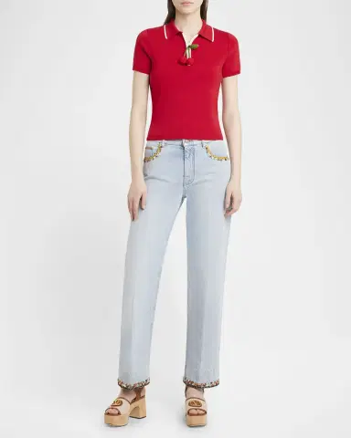 Valentino Garavani Embroidered Lightwash Denim Straight-Leg Pants | Thumbnail 2 Valentino Garavani Embroidered Lightwash Denim Straight-Leg Pants | Thumbnail 2