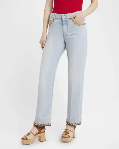 Valentino Garavani Embroidered Lightwash Denim Straight-Leg Pants | Thumbnail 4 Valentino Garavani Embroidered Lightwash Denim Straight-Leg Pants | Thumbnail 4