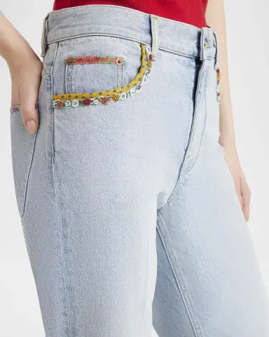Valentino Garavani Embroidered Lightwash Denim Straight-Leg Pants | Thumbnail 5 Valentino Garavani Embroidered Lightwash Denim Straight-Leg Pants | Thumbnail 5