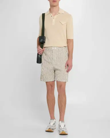 Bottega Veneta Men 's Tricolor Striped Cotton Shorts | Thumbnail 2 Bottega Veneta Men 's Tricolor Striped Cotton Shorts | Thumbnail 2