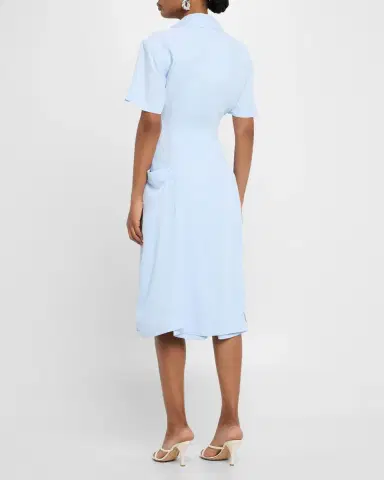 Bottega Veneta Short-Sleeve Belted Fine Twill Midi Shirtdress | Thumbnail 3 Bottega Veneta Short-Sleeve Belted Fine Twill Midi Shirtdress | Thumbnail 3