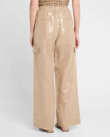 Brunello Cucinelli Metallic Cotton Gauze Wide-Leg Explorer Pants | Thumbnail 3 Brunello Cucinelli Metallic Cotton Gauze Wide-Leg Explorer Pants | Thumbnail 3