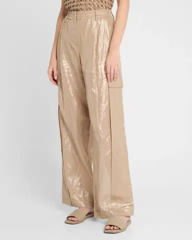 Brunello Cucinelli Metallic Cotton Gauze Wide-Leg Explorer Pants | Thumbnail 4 Brunello Cucinelli Metallic Cotton Gauze Wide-Leg Explorer Pants | Thumbnail 4