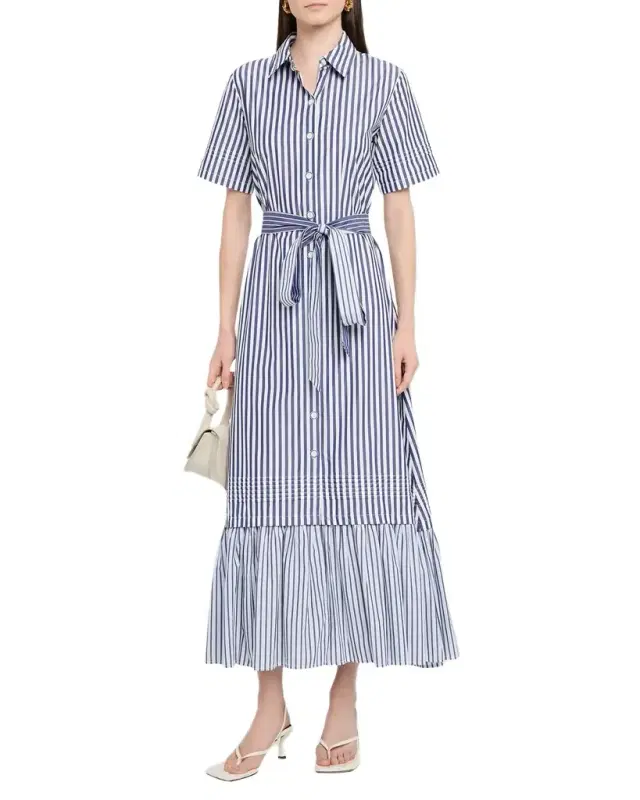 Melanie Flounce Striped Cotton Midi Shirtdress Melanie Flounce Striped Cotton Midi Shirtdress