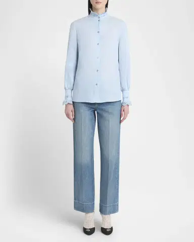 Valentino Garavani Eyelet Embroidered Ruffle Button-Down Shirt | Thumbnail 2 Valentino Garavani Eyelet Embroidered Ruffle Button-Down Shirt | Thumbnail 2
