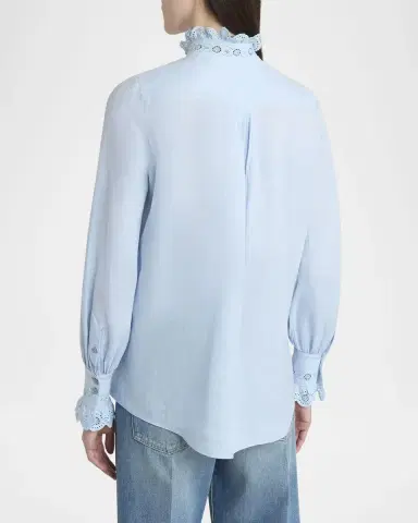 Valentino Garavani Eyelet Embroidered Ruffle Button-Down Shirt | Thumbnail 3 Valentino Garavani Eyelet Embroidered Ruffle Button-Down Shirt | Thumbnail 3