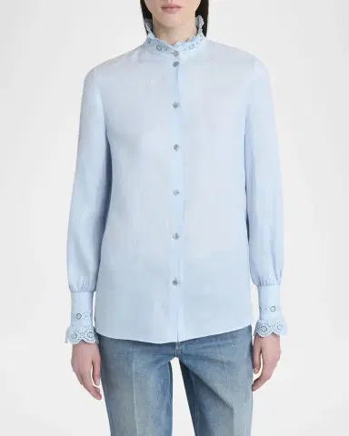 Valentino Garavani Eyelet Embroidered Ruffle Button-Down Shirt | Thumbnail 4 Valentino Garavani Eyelet Embroidered Ruffle Button-Down Shirt | Thumbnail 4