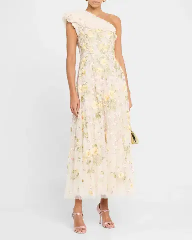 NEEDLE & THREAD Florine One-Shoulder Embroidered Tulle Gown | Thumbnail 3 NEEDLE & THREAD Florine One-Shoulder Embroidered Tulle Gown | Thumbnail 3