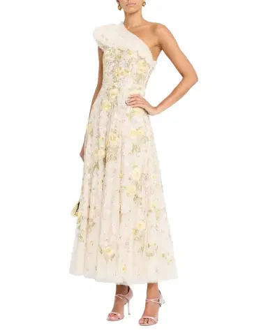 NEEDLE & THREAD Florine One-Shoulder Embroidered Tulle Gown | Thumbnail 1 NEEDLE & THREAD Florine One-Shoulder Embroidered Tulle Gown | Thumbnail 1