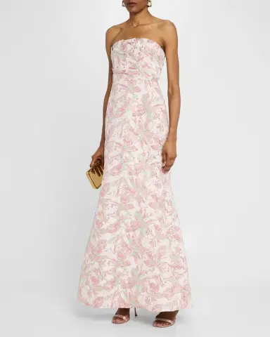 Badgley Mischka Collection Strapless Pleated Metallic Jacquard Gown | Thumbnail 2 Badgley Mischka Collection Strapless Pleated Metallic Jacquard Gown | Thumbnail 2