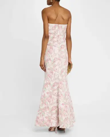 Badgley Mischka Collection Strapless Pleated Metallic Jacquard Gown | Thumbnail 3 Badgley Mischka Collection Strapless Pleated Metallic Jacquard Gown | Thumbnail 3