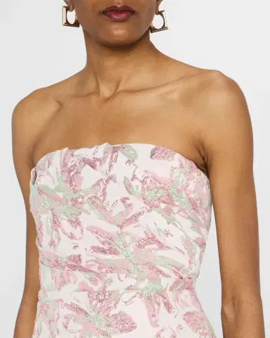 Badgley Mischka Collection Strapless Pleated Metallic Jacquard Gown | Thumbnail 5 Badgley Mischka Collection Strapless Pleated Metallic Jacquard Gown | Thumbnail 5