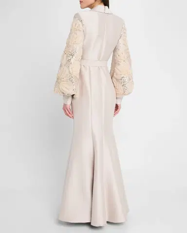 Badgley Mischka Collection Embellished-Sleeve Mermaid Shirt Gown | Thumbnail 2 Badgley Mischka Collection Embellished-Sleeve Mermaid Shirt Gown | Thumbnail 2