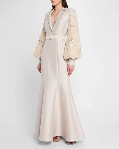 Badgley Mischka Collection Embellished-Sleeve Mermaid Shirt Gown | Thumbnail 3 Badgley Mischka Collection Embellished-Sleeve Mermaid Shirt Gown | Thumbnail 3