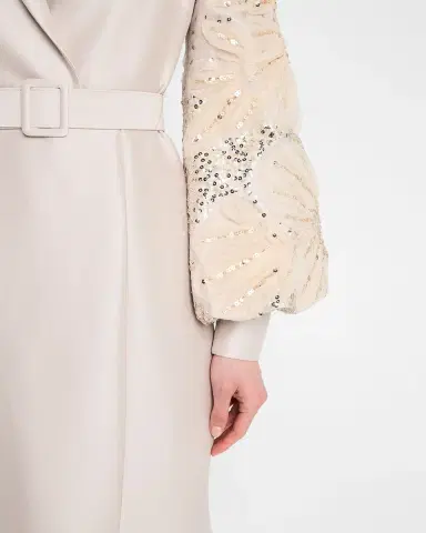Badgley Mischka Collection Embellished-Sleeve Mermaid Shirt Gown | Thumbnail 4 Badgley Mischka Collection Embellished-Sleeve Mermaid Shirt Gown | Thumbnail 4
