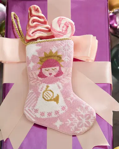 Bauble Stockings x Sainty Nelsen "Angels on High" Mini Bauble Stocking | Thumbnail 1 Bauble Stockings x Sainty Nelsen "Angels on High" Mini Bauble Stocking | Thumbnail 1