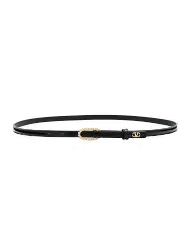 Valentino Garavani VLogo Signature Vernice Rhinestone Thin Leather Belt, 10mm | Thumbnail 1 Valentino Garavani VLogo Signature Vernice Rhinestone Thin Leather Belt, 10mm | Thumbnail 1
