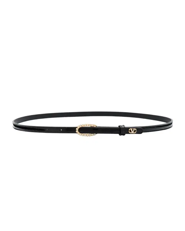 VLogo Signature Vernice Rhinestone Thin Leather Belt, 10mm VLogo Signature Vernice Rhinestone Thin Leather Belt, 10mm