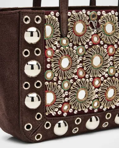 Valentino Garavani Nellcote Mirror-Embellished Suede Mini Tote Bag | Thumbnail 5 Valentino Garavani Nellcote Mirror-Embellished Suede Mini Tote Bag | Thumbnail 5