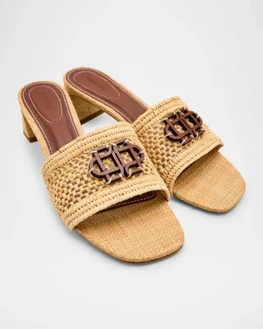 SIMKHAI Sydney Raffia Monogram Slide Sandals | Thumbnail 4 SIMKHAI Sydney Raffia Monogram Slide Sandals | Thumbnail 4
