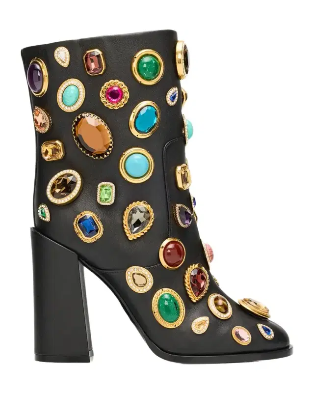 105mm Stone-Embellished Leather Ankle Boots 105mm Stone-Embellished Leather Ankle Boots