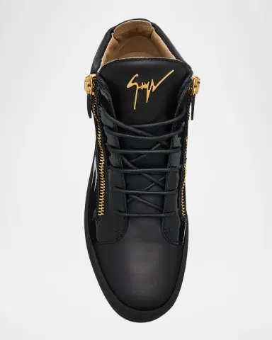 Giuseppe Zanotti Men's Mixed-Leather Mid-Top Sneakers | Thumbnail 4 Giuseppe Zanotti Men's Mixed-Leather Mid-Top Sneakers | Thumbnail 4