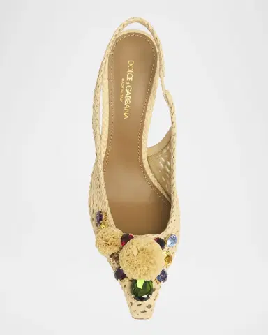 Dolce & Gabbana Raffia Crochet PomPom Slingback Pumps | Thumbnail 3 Dolce & Gabbana Raffia Crochet PomPom Slingback Pumps | Thumbnail 3