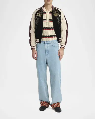 Valentino Garavani Men 's Velvet Embroidered Full-Zip Blouson | Thumbnail 2 Valentino Garavani Men 's Velvet Embroidered Full-Zip Blouson | Thumbnail 2