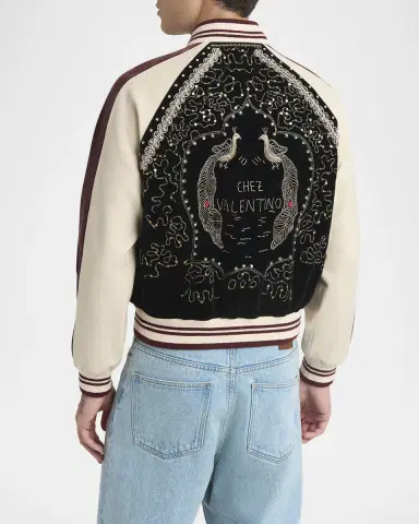 Valentino Garavani Men 's Velvet Embroidered Full-Zip Blouson | Thumbnail 3 Valentino Garavani Men 's Velvet Embroidered Full-Zip Blouson | Thumbnail 3