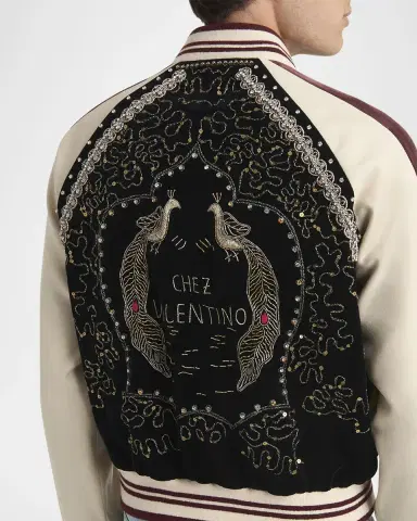 Valentino Garavani Men 's Velvet Embroidered Full-Zip Blouson | Thumbnail 4 Valentino Garavani Men 's Velvet Embroidered Full-Zip Blouson | Thumbnail 4