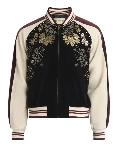 Valentino Garavani Men 's Velvet Embroidered Full-Zip Blouson | Thumbnail 1 Valentino Garavani Men 's Velvet Embroidered Full-Zip Blouson | Thumbnail 1