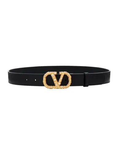Valentino Garavani VLogo Signature Rhinestone & Faux Pearl Leather Belt, 30mm | Thumbnail 3 Valentino Garavani VLogo Signature Rhinestone & Faux Pearl Leather Belt, 30mm | Thumbnail 3