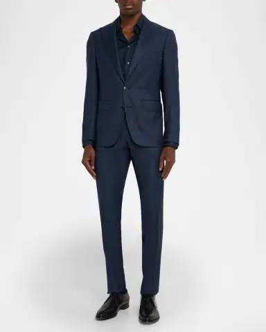 Canali Men's Denim Effect Wool Peak Lapel Suit | Thumbnail 2 Canali Men's Denim Effect Wool Peak Lapel Suit | Thumbnail 2