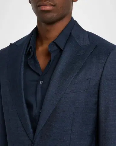 Canali Men's Denim Effect Wool Peak Lapel Suit | Thumbnail 6 Canali Men's Denim Effect Wool Peak Lapel Suit | Thumbnail 6
