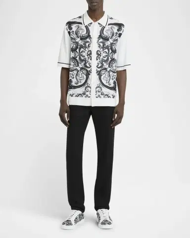 Dolce & Gabbana Men 's Silk Majolica Short-Sleeve Shirt | Thumbnail 2 Dolce & Gabbana Men 's Silk Majolica Short-Sleeve Shirt | Thumbnail 2