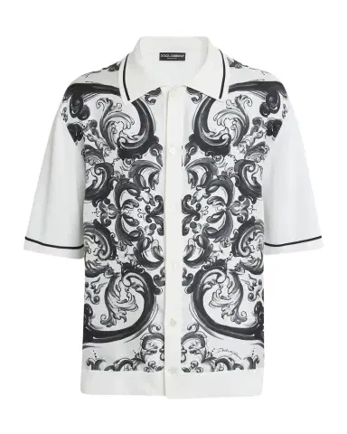 Dolce & Gabbana Men 's Silk Majolica Short-Sleeve Shirt | Thumbnail 1 Dolce & Gabbana Men 's Silk Majolica Short-Sleeve Shirt | Thumbnail 1