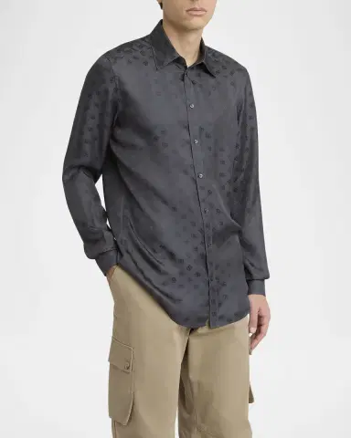 Dolce & Gabbana Men's Silk Jacquard Logo Martini-Fit Sport Shirt | Thumbnail 4 Dolce & Gabbana Men's Silk Jacquard Logo Martini-Fit Sport Shirt | Thumbnail 4