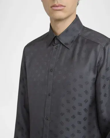 Dolce & Gabbana Men's Silk Jacquard Logo Martini-Fit Sport Shirt | Thumbnail 5 Dolce & Gabbana Men's Silk Jacquard Logo Martini-Fit Sport Shirt | Thumbnail 5