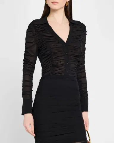 ALICE + OLIVIA Portia Fitted Mesh Button-Front Shirt | Thumbnail 3 ALICE + OLIVIA Portia Fitted Mesh Button-Front Shirt | Thumbnail 3