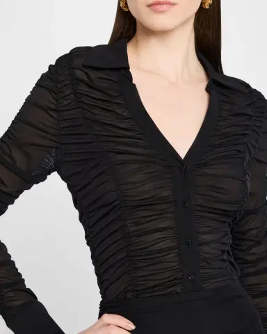 ALICE + OLIVIA Portia Fitted Mesh Button-Front Shirt | Thumbnail 4 ALICE + OLIVIA Portia Fitted Mesh Button-Front Shirt | Thumbnail 4