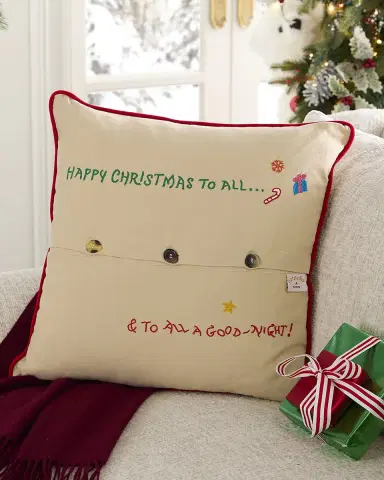 Catstudio Night Before Christmas Hand-Embroidered Pillow, 20" Square | Thumbnail 2 Catstudio Night Before Christmas Hand-Embroidered Pillow, 20" Square | Thumbnail 2