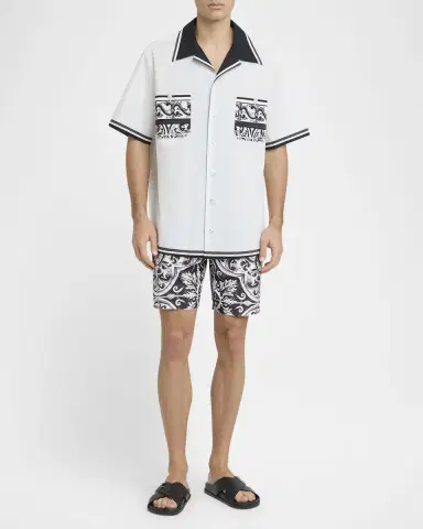 Dolce & Gabbana Men 's Cotton Majolica Double-Pocket Camp Shirt | Thumbnail 2 Dolce & Gabbana Men 's Cotton Majolica Double-Pocket Camp Shirt | Thumbnail 2